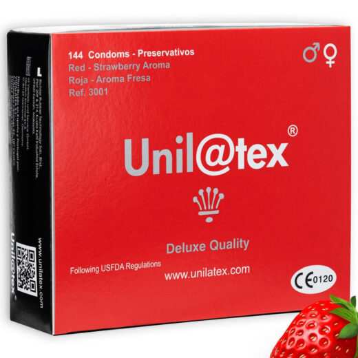 Unilatex Strawberry – kondomit, 144 kpl, punainen