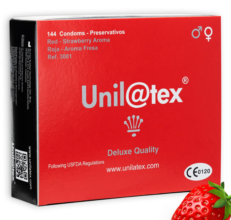 Unilatex Strawberry – kondomit, 144 kpl, punainen