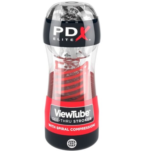 PDX Elite Stroker Viewtube 2 Spiral Compression – masturbaattori, läpinäkyvä